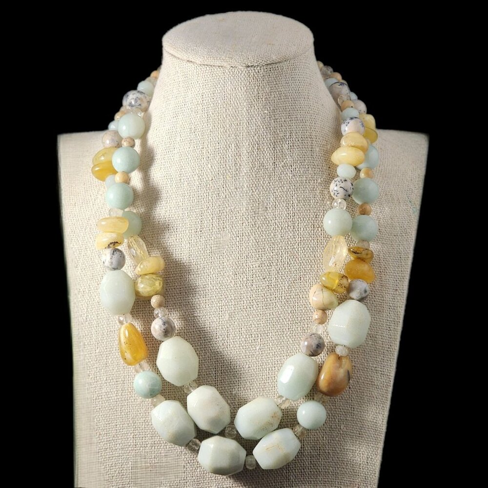 Chunky Gemstone Boho Statement Necklace Colorful … - image 1